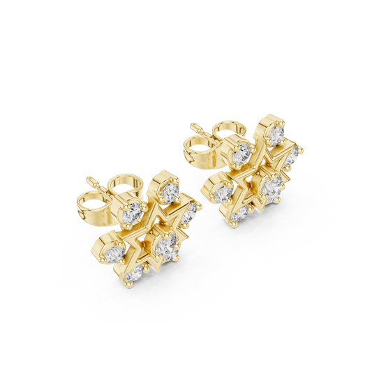 Cluster Round Lab Diamond Star Motif Studs Earring - view 4