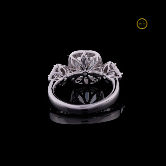 Cushion Cut Halo With Moissanite Three Stone Ring - view 4