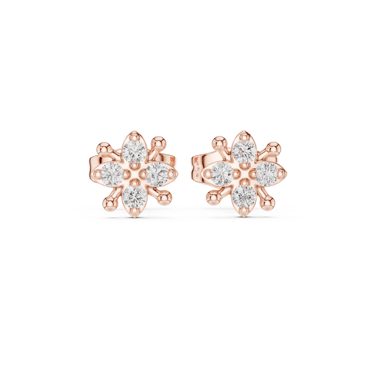 Floral Star Round Stud Earring with Sculpted Petal Accents - view 2