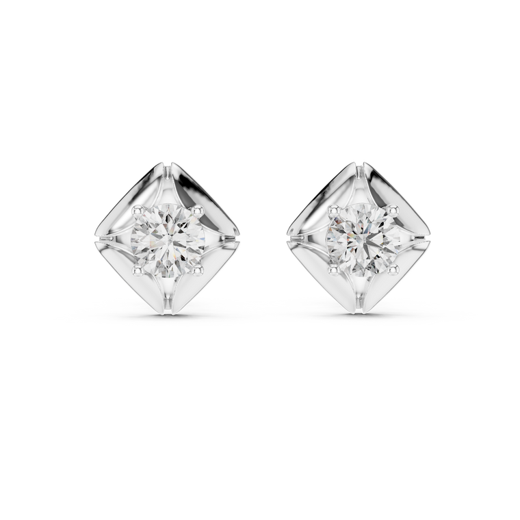 Geometric Pillow Kite Frame Round Moissanite Stud Earrings - view 3