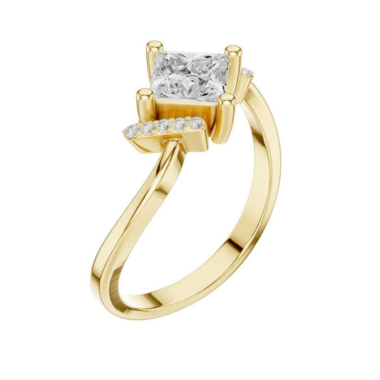 Princess Cut Moissanite Bypass Pave Band Engagement Ring - view 4