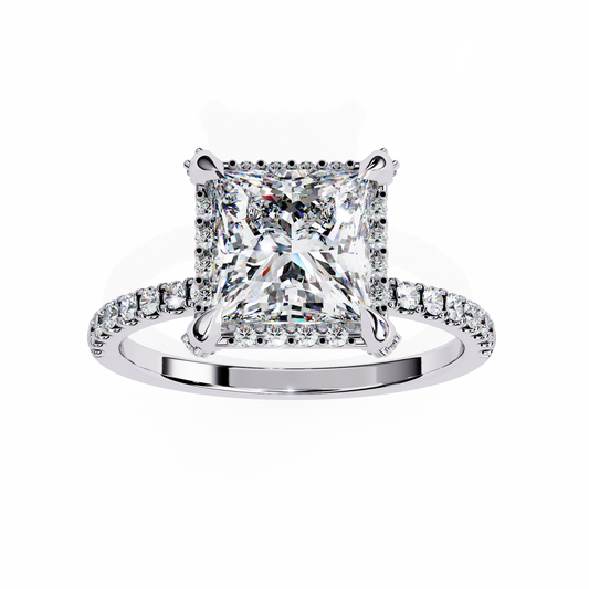 Princess Cut Micro Pave Halo Engagement Ring - view 4