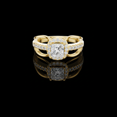 Princess Cut Split Shank Halo Lab Grown Diamond Ring