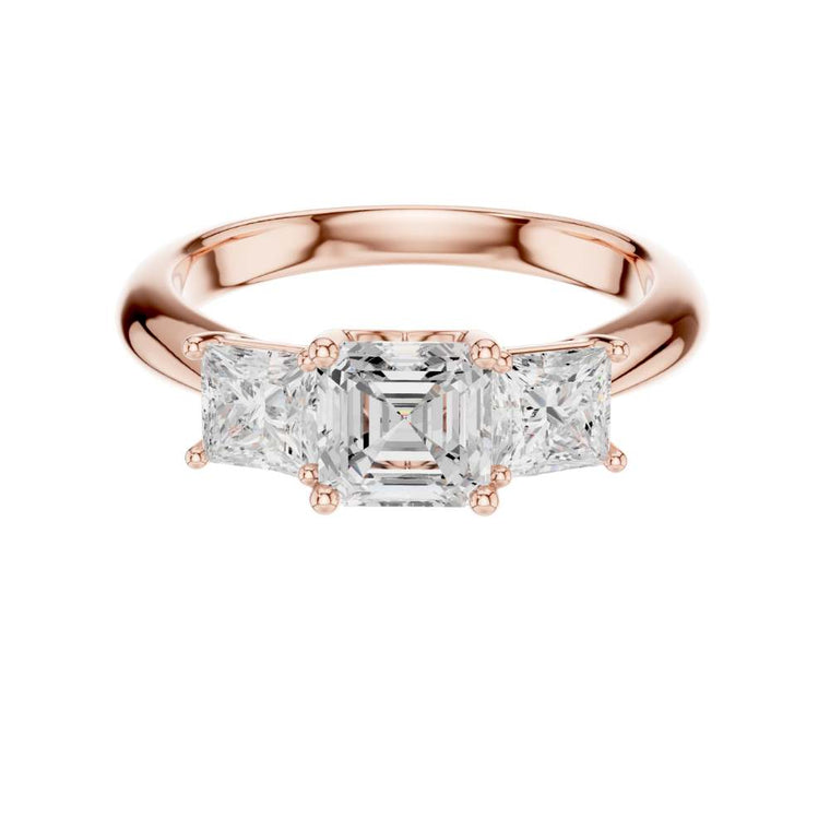 Asscher Three Stone Ring With Princess Cut Side Stones - view 2
