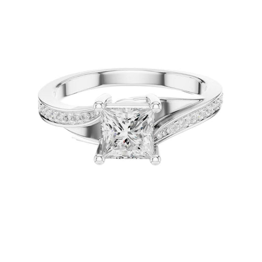 Princess Cut Moissanite Twisted Pave Split Shank Engagement Ring - view 3