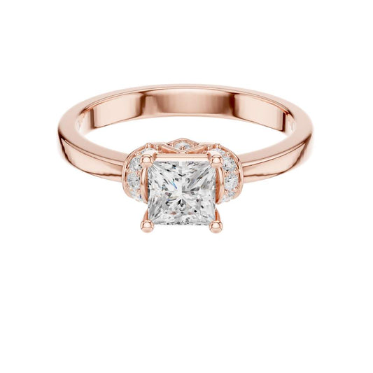 Princess Cut Moissanite Halo Accents Engagement Ring - view 2