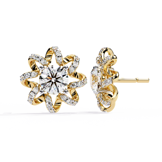 Floral Halo Stud Earrings with Pave Petals - view 4
