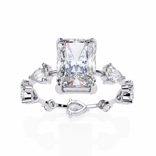 Radiant Cut Lab Diamond Engagement Ring with Pear Accents - view 4
