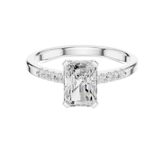 Pave Radiant Cut Moissanite Solitaire Engagement Ring - view 3