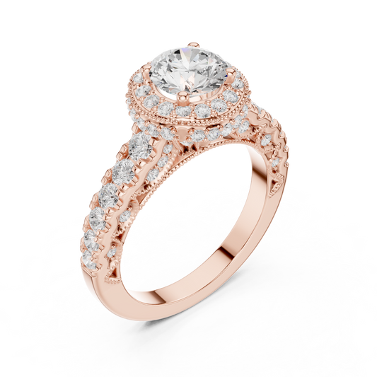 Round Cut Lab Diamond Wedding Ring With Pave Halo - view 3