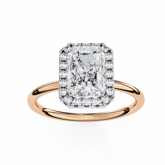 Radiant Cut Halo Lab Diamond Engagement Ring with Slim Solitaire Band - view 3