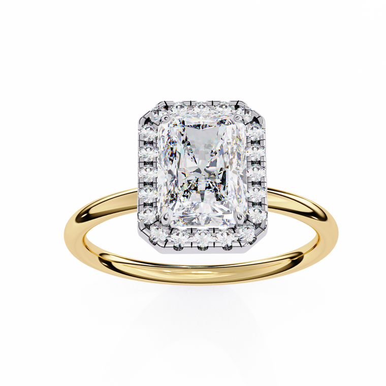 Radiant Cut Halo Lab Diamond Engagement Ring with Slim Solitaire Band - view 2