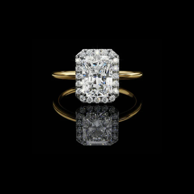 Radiant Cut Halo Lab Diamond Engagement Ring with Slim Solitaire Band