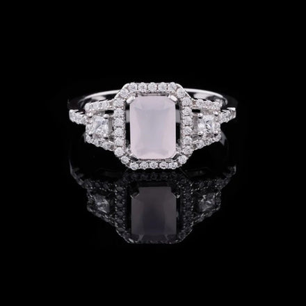 Emerald Cut Roseave Band Halo Moissanite Ring with Split Shank