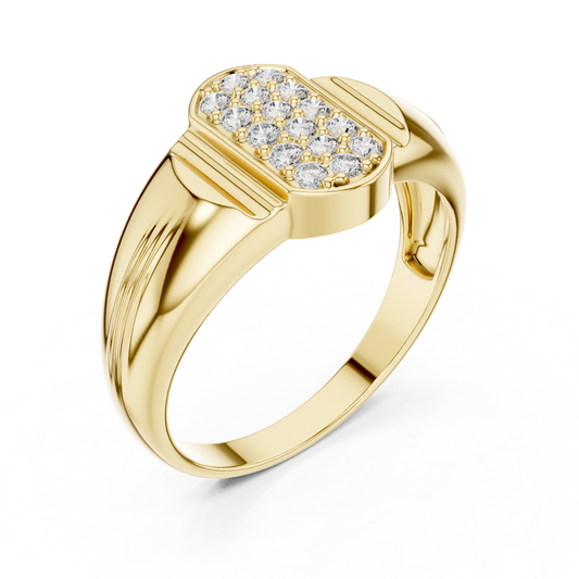 Round Cut Moissanite Men's Geometric Elongated Medallion Wedding Ring - view 4