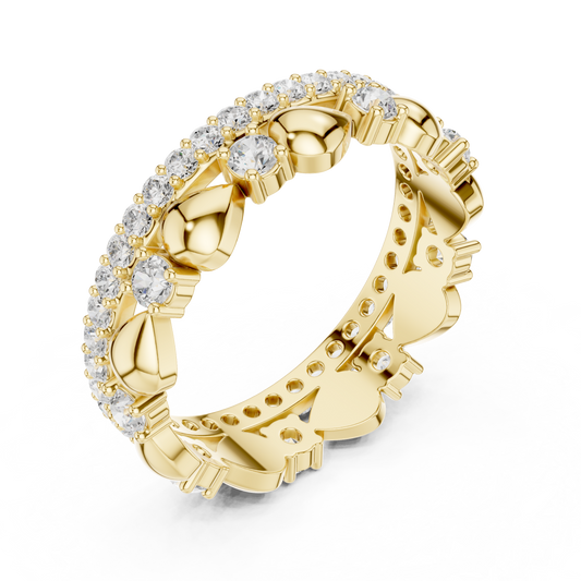 Heart Motif Round Cut Lab Diamond Eternity Ring With Wedding Band - view 4