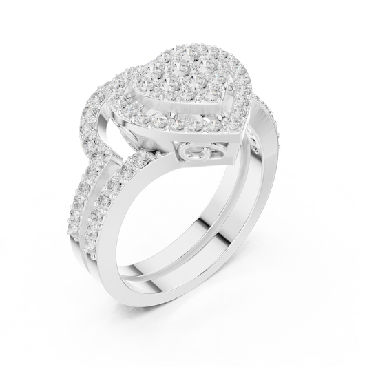 Round Cut Lab Diamond Multi Row Pave Halo Diamond Ring - view 4