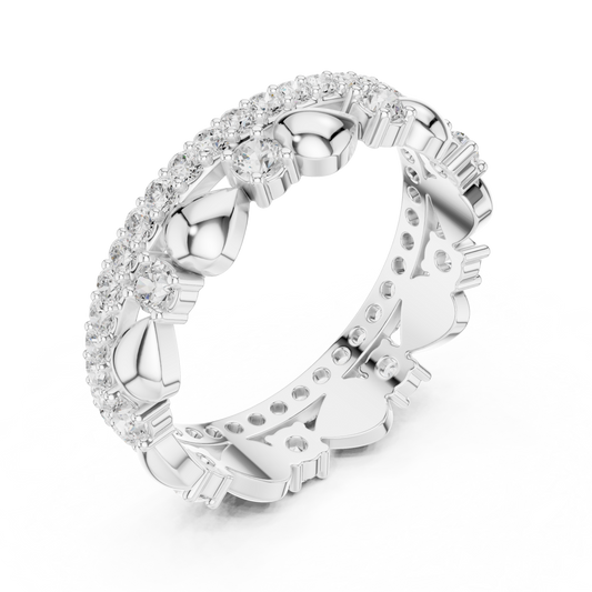 Heart Motif Round Cut Lab Diamond Eternity Ring With Wedding Band - view 2