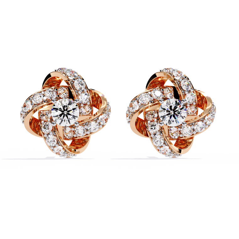 Intricate Floral Swirl Round Cut Stud Earrings - view 2