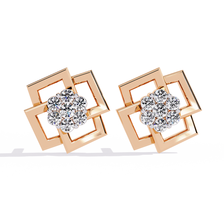 Geometric Square Motif Round Cluster Earrings - view 2