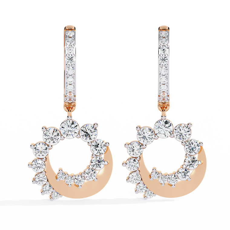 Luminous Crescent Hoop Drop Earrings with Round - view 2