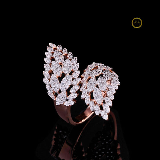 Double Leaf Nature Inspired Round Lab Diamond Anniversary Ring - view 3