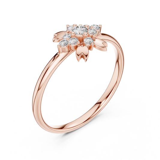 Floral Leaf Pave Setting Round Moissanite Anniversary Ring - view 3