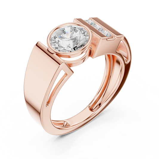 Round Cut Moissanite Men's Three Stone Side Accent Wedding Ring - view 3