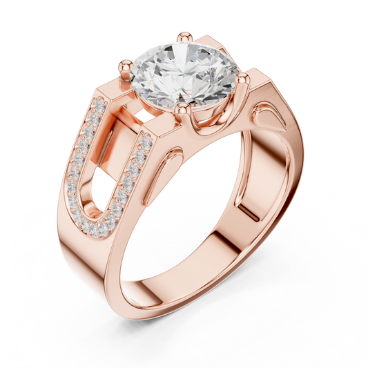 Round Cut Moissanite Men's Large Solitaire Gold Signet Ring - view 3