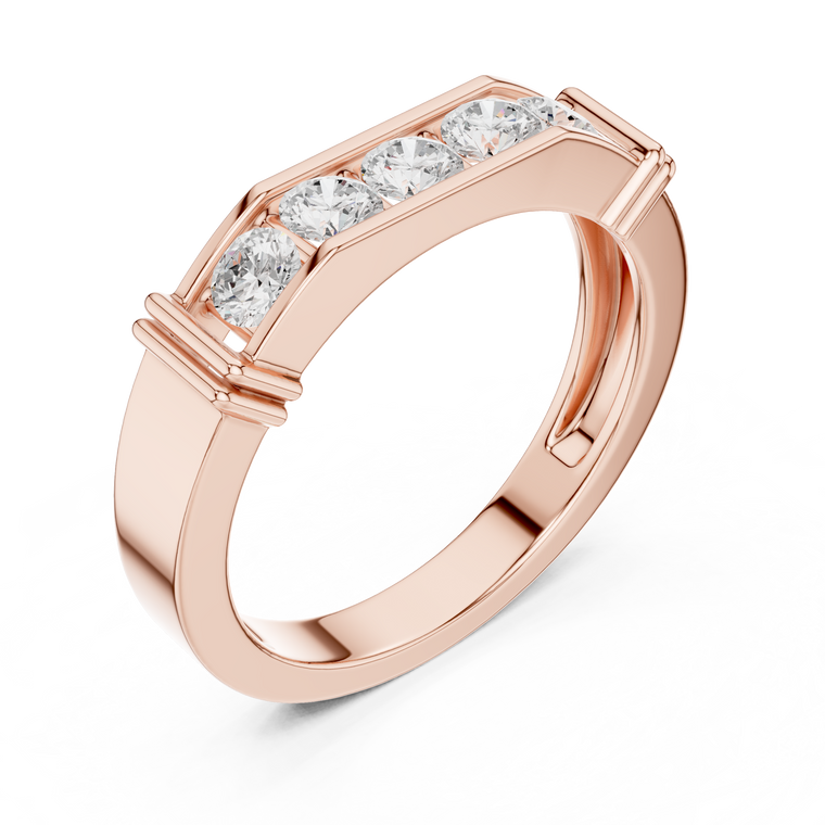 Round Cut Lab Grown Diamond Men's Gold Channel Set Anniversary Band - view 3