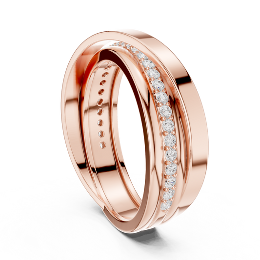 Round Cut Moissanite Men's Multi Band Crossover Gold Ring - view 3