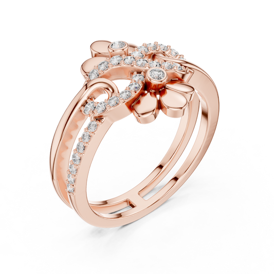 Round Cut Floral Bypass Lab Diamond Ring Double Split Band Design - view 3