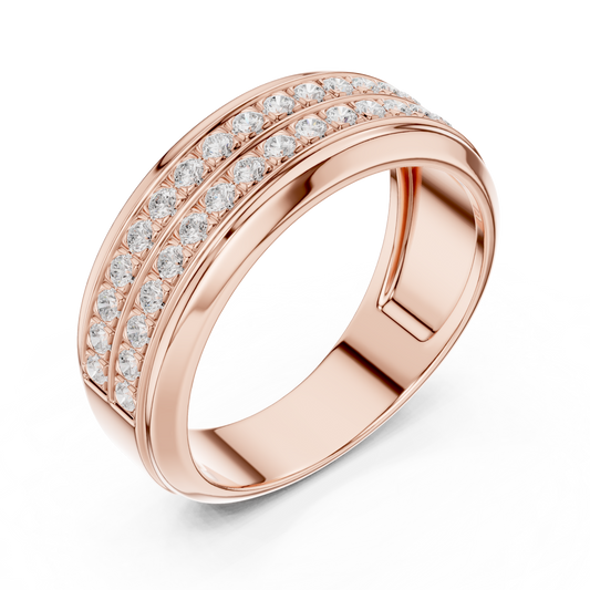 Round Cut Lab Grown Diamond Men's Two Row Eternity Wedding Band - view 3