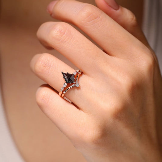 Fancy Black Kite Lab Diamond Wedding Bridal Ring Set - view 4