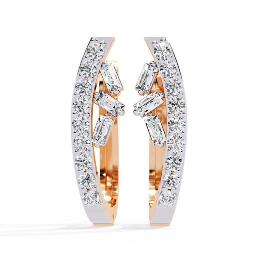 Baguette and Round Curved Hoop Earrings - view 2