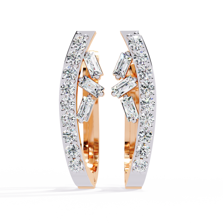 Baguette and Round Curved Hoop Earrings - view 2
