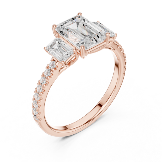 Emerald Cut Lab Diamond Pave Setting Engagement Ring - view 3