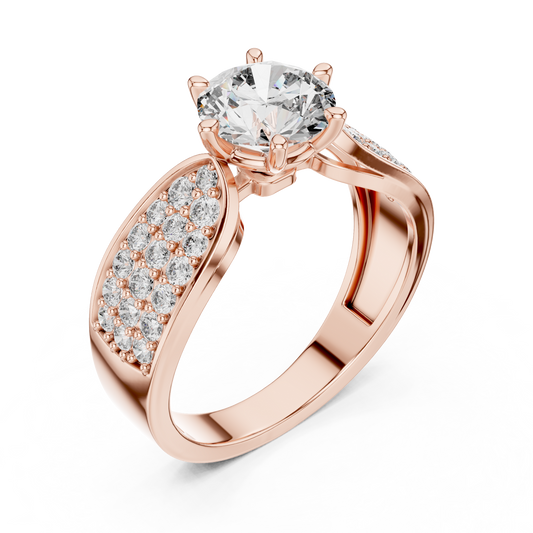 Round Brilliant Lab Grown Diamond Ring With Wide Pave Shoulder Band - view 3