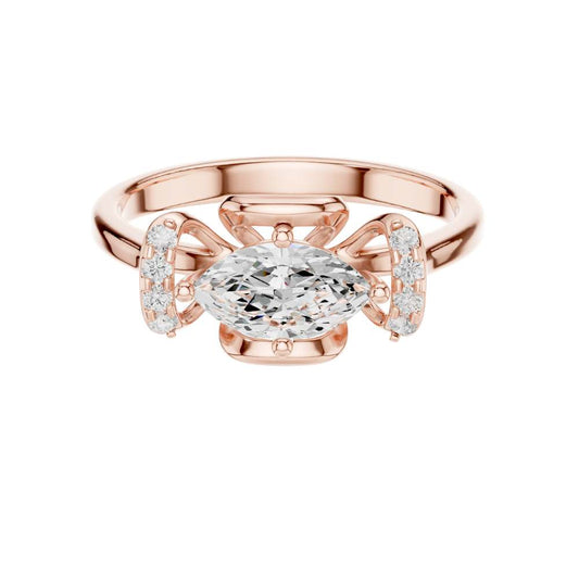 Marquise Cut Lab Diamond Ring Prong Setting and Side Accents - view 2