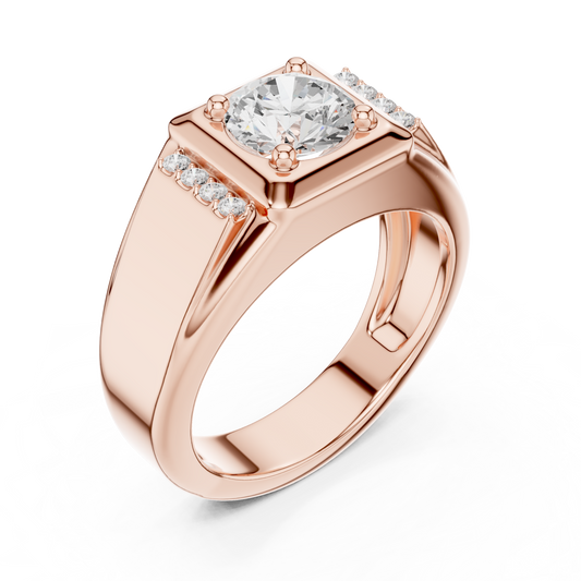 Round Cut Lab Grown Diamond Men's Side Channel Accent Gold Band - view 3