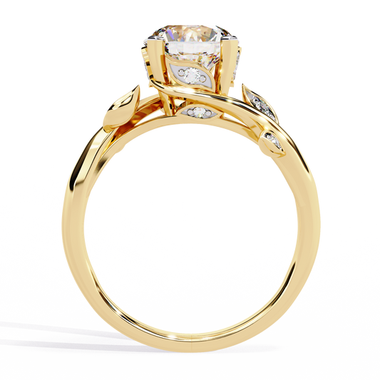 Leaf Motif Round Cut Lab Diamond Engagement Ring - view 2