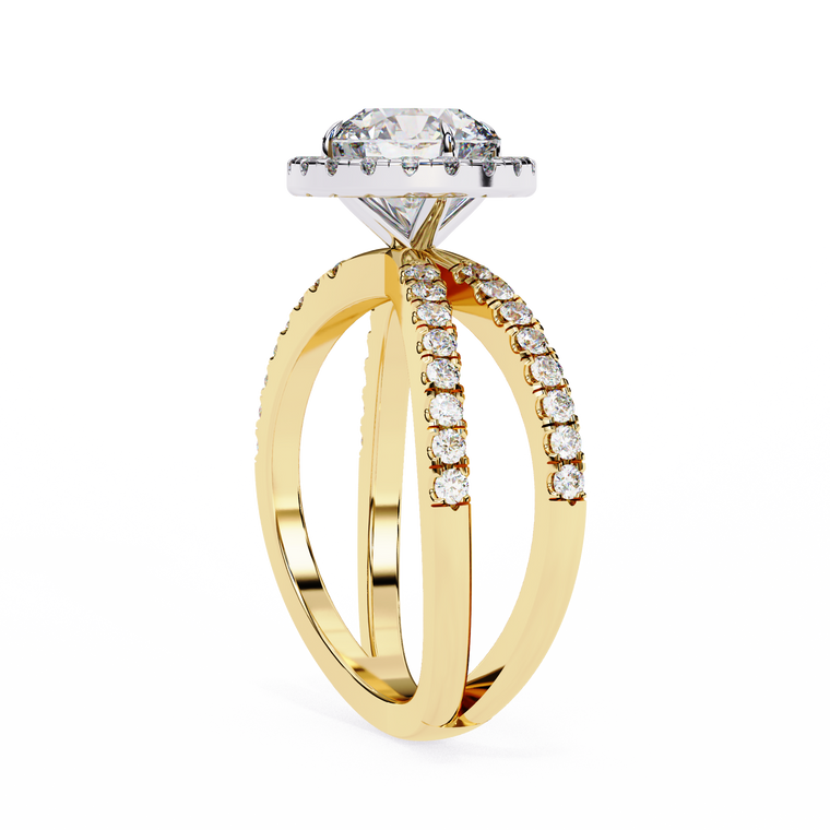 Round Brilliant Halo Moissanite Split Shank Ring - view 2