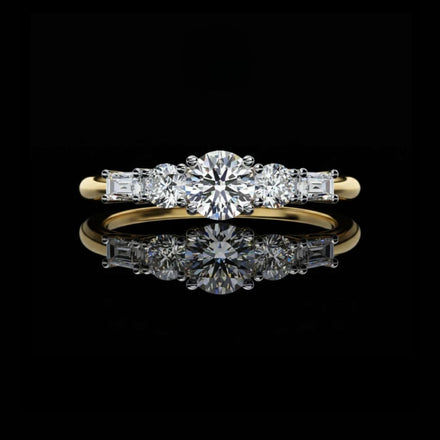 Round Five Stone Lab Diamond Ring with Baguette Side Stones