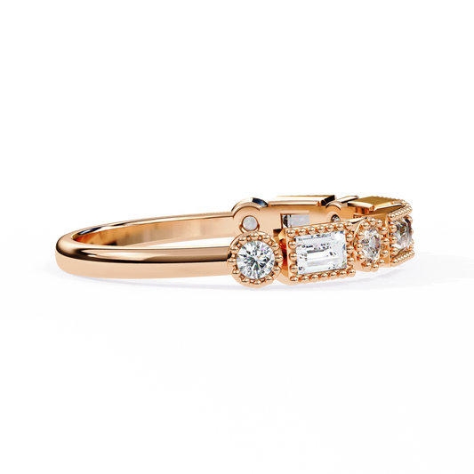 Alternating Emerald and Round Moissanite Eternity Wedding Band - view 4