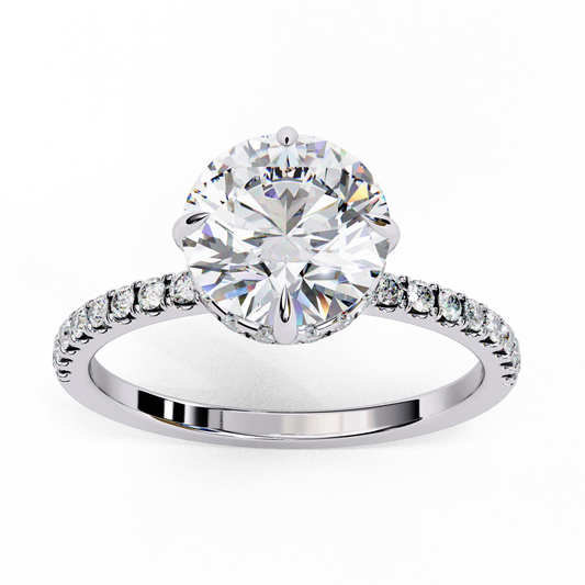 Round Cut Lab Diamond With Pave Band Engagement Ring - view 4