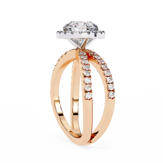 Round Brilliant Halo Moissanite Split Shank Ring - view 3