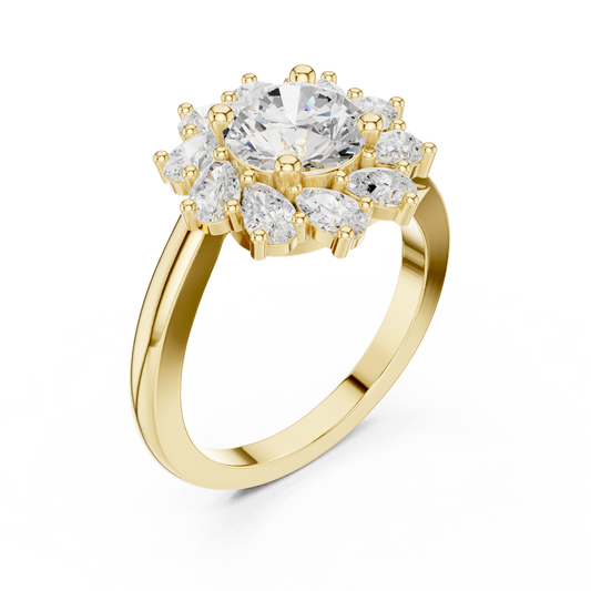 Round Brilliant Moissanite Floral Cluster Engagement Ring - view 4