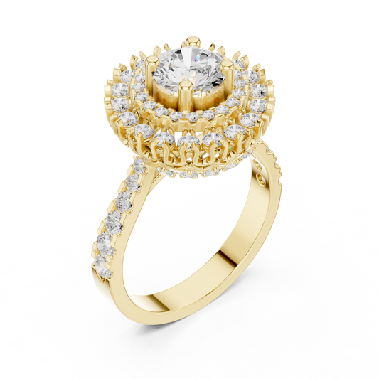 Round Lab Diamond Double Halo Starburst Engagement Ring - view 4
