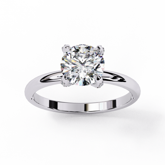 Round Cut Lab Diamond Brilliant Solitaire Engagement Ring with Plain Band - view 4