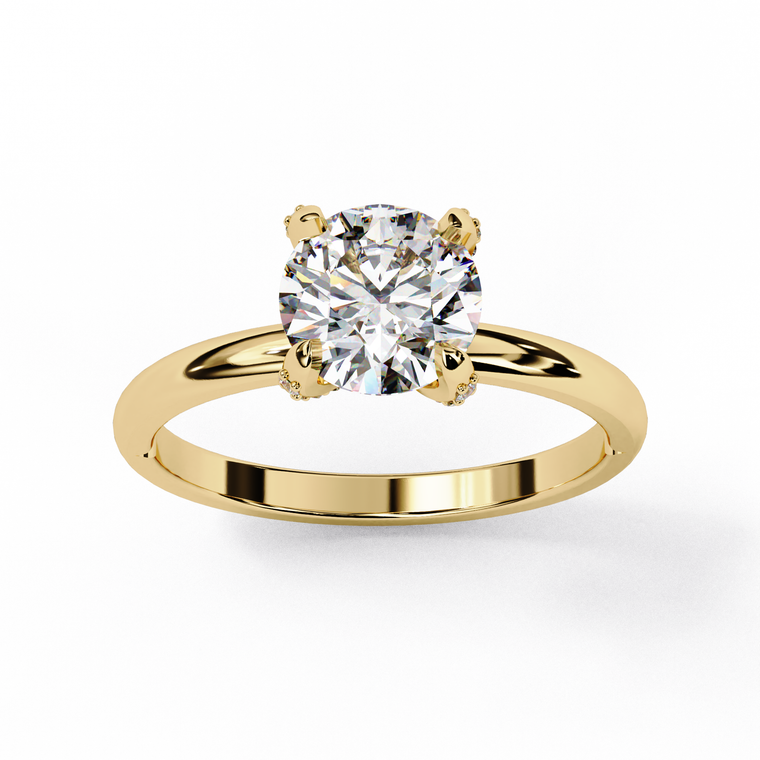 Round Cut Moissanite Brilliant Solitaire Engagement Ring with Plain Band - view 2